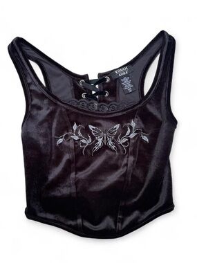 Vintage Y2K Cosmic Aura Black Velvet Butterfly Corset Crop Top